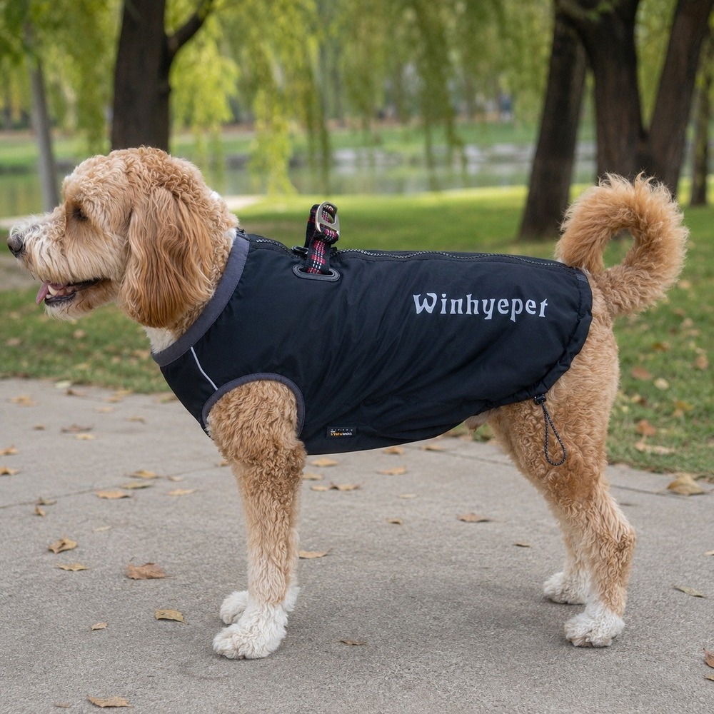 Winhyepet YG1871 Waterproof Dog Coat Harness Black Size L 3M Reflective